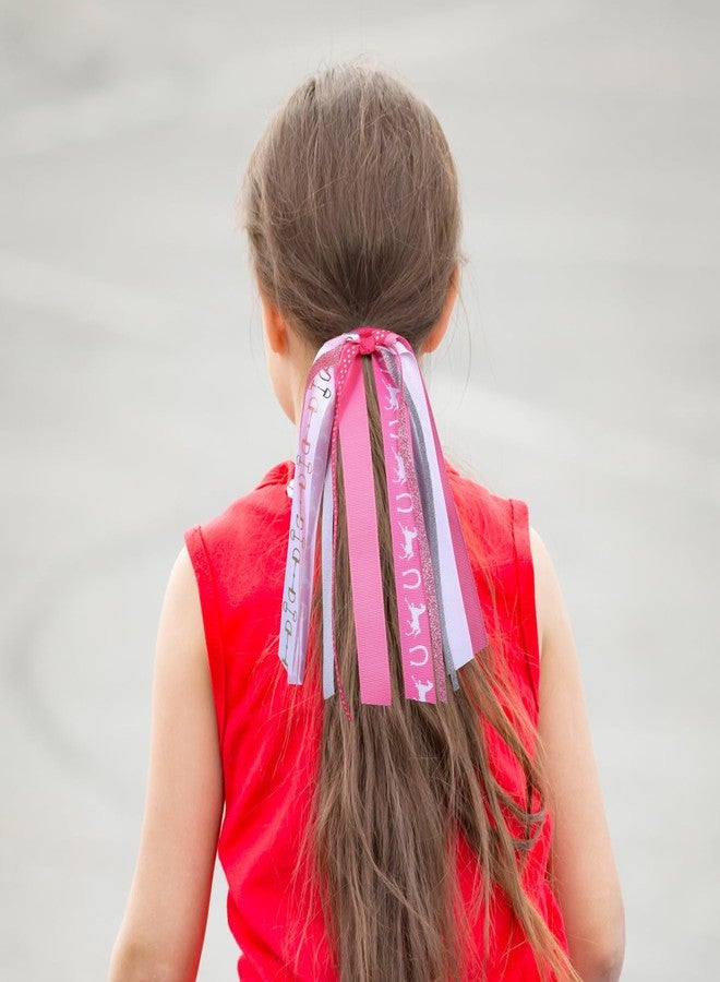 KCHIES 8.7" Equestrian Ponytail Streamer Gift Glitter Pink White Horse Racing Ribbon Elastic Hair Bow Tie Holder for Women Girls Horse Back Riding Competition Shows Game Day Decor Accessory - Image 5